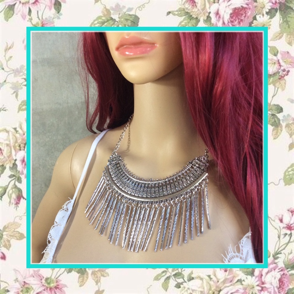 🍒 SPIKE NECKLACE DANGLE FRINGE BOHO BIB CHUNKY TRIBAL GYPSY BOHEMIAN EMO